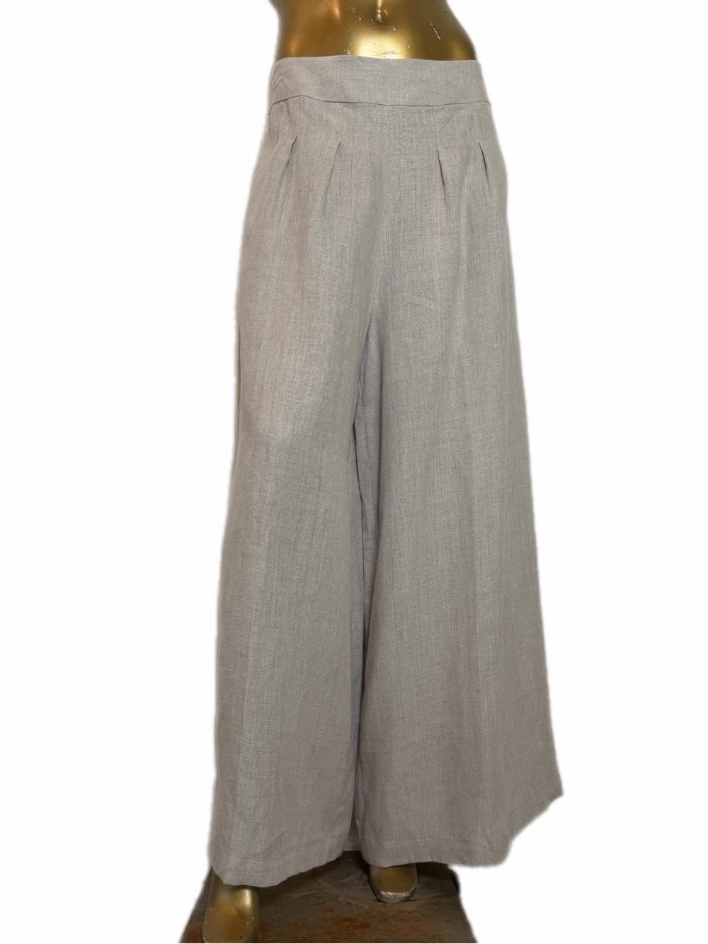Custom Tailored Ultra Wide Leg Trouser Pants Oatmeal Linen approx, Waist 33”